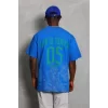 Luz&Pos Unisex Oversize Baskılı Bisiklet Yaka T-shirt - Mavi
