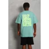 Luz&Pos Unisex Oversize Baskılı Bisiklet Yaka T-shirt - Mint Yeşili