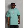 Luz&Pos Unisex Oversize Baskılı Bisiklet Yaka T-shirt - Mint Yeşili