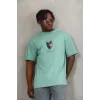 Luz&Pos Unisex Oversize Baskılı Bisiklet Yaka T-shirt - Mint Yeşili