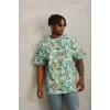 Luz&Pos Unisex Oversize Baskılı Bisiklet Yaka T-shirt - Mint Yeşili