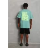 Luz&Pos Unisex Oversize Baskılı Bisiklet Yaka T-shirt - Mint Yeşili
