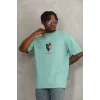 Luz&Pos Unisex Oversize Baskılı Bisiklet Yaka T-shirt - Mint Yeşili