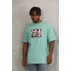 Luz&Pos Unisex Oversize Baskılı Bisiklet Yaka T-shirt - Mint Yeşili