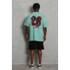 Luz&Pos Unisex Oversize Baskılı Bisiklet Yaka T-shirt - Mint Yeşili