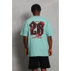 Luz&Pos Unisex Oversize Baskılı Bisiklet Yaka T-shirt - Mint Yeşili