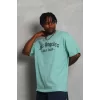 Luz&Pos Unisex Oversize Baskılı Bisiklet Yaka T-shirt - Mint Yeşili