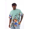 Unisex Oversize Baskılı Bisiklet Yaka T-Shirt - Mint Yeşili