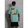 Luz&Pos Unisex Oversize Baskılı Bisiklet Yaka T-shirt - Mint Yeşili