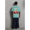 Luz&Pos Unisex Oversize Baskılı Bisiklet Yaka T-shirt - Mint Yeşili
