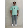 Luz&Pos Unisex Oversize Baskılı Bisiklet Yaka T-shirt - Mint Yeşili