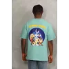Luz&Pos Unisex Oversize Baskılı Bisiklet Yaka T-shirt - Mint Yeşili