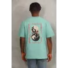 Luz&Pos Unisex Oversize Baskılı Bisiklet Yaka T-shirt - Mint Yeşili