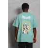 Luz&Pos Unisex Oversize Baskılı Bisiklet Yaka T-shirt - Mint Yeşili