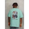 Luz&Pos Unisex Oversize Baskılı Bisiklet Yaka T-shirt - Mint Yeşili