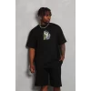 Luz&Pos Unisex Oversize Baskılı Bisiklet Yaka T-shirt - Siyah