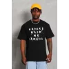 Luz&Pos Unisex Oversize Baskılı Bisiklet Yaka T-shirt - Siyah