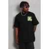 Luz&Pos Unisex Oversize Baskılı Bisiklet Yaka T-shirt - Siyah