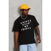 Luz&Pos Unisex Oversize Baskılı Bisiklet Yaka T-shirt - Siyah