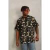 Luz&Pos Unisex Oversize Baskılı Bisiklet Yaka T-shirt - Siyah