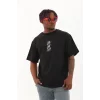 Luz&Pos Unisex Oversize Baskılı Bisiklet Yaka T-shirt - Siyah