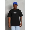 Luz&Pos Unisex Oversize Baskılı Bisiklet Yaka T-shirt - Siyah