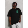 Luz&Pos Unisex Oversize Baskılı Bisiklet Yaka T-shirt - Siyah
