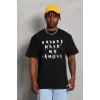 Luz&Pos Unisex Oversize Baskılı Bisiklet Yaka T-shirt - Siyah