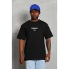 Luz&Pos Unisex Oversize Baskılı Bisiklet Yaka T-shirt - Siyah