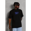 Luz&Pos Unisex Oversize Baskılı Bisiklet Yaka T-shirt - Siyah