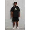 Luz&Pos Unisex Oversize Baskılı Bisiklet Yaka T-shirt - Siyah