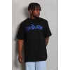Luz&Pos Unisex Oversize Baskılı Bisiklet Yaka T-shirt - Siyah