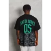 Luz&Pos Unisex Oversize Baskılı Bisiklet Yaka T-shirt - Siyah
