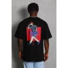 Luz&Pos Unisex Oversize Baskılı Bisiklet Yaka T-shirt - Siyah