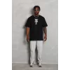 Luz&Pos Unisex Oversize Baskılı Bisiklet Yaka T-shirt - Siyah