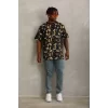 Unisex Oversize Baskılı Bisiklet Yaka T-Shirt - Siyah