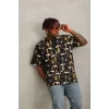 Luz&Pos Unisex Oversize Baskılı Bisiklet Yaka T-shirt - Siyah