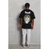 Luz&Pos Unisex Oversize Baskılı Bisiklet Yaka T-shirt - Siyah