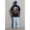 Luz&Pos Unisex Oversize Baskılı Bisiklet Yaka T-shirt - Siyah