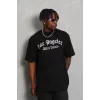Luz&Pos Unisex Oversize Baskılı Bisiklet Yaka T-shirt - Siyah