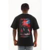 Luz&Pos Unisex Oversize Baskılı Bisiklet Yaka T-shirt - Siyah