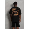 Luz&Pos Unisex Oversize Baskılı Bisiklet Yaka T-shirt - Siyah