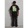 Luz&Pos Unisex Oversize Baskılı Bisiklet Yaka T-shirt - Siyah