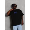 Luz&Pos Unisex Oversize Baskılı Bisiklet Yaka T-shirt - Siyah