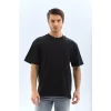 Luz&Pos Unisex Oversize Düz Bisiklet Yaka T-shirt - Siyah