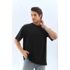 Luz&Pos Unisex Oversize Düz Bisiklet Yaka T-shirt - Siyah