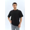 Luz&Pos Unisex Oversize Düz Bisiklet Yaka T-shirt - Siyah