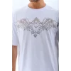 Luz&Pos Unisex Oversize Taşlı Bisiklet Yaka T-shirt - Beyaz