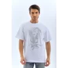 Luz&Pos Unisex Oversize Taşlı Bisiklet Yaka T-shirt - Beyaz