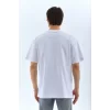 Luz&Pos Unisex Oversize Taşlı Bisiklet Yaka T-shirt - Beyaz